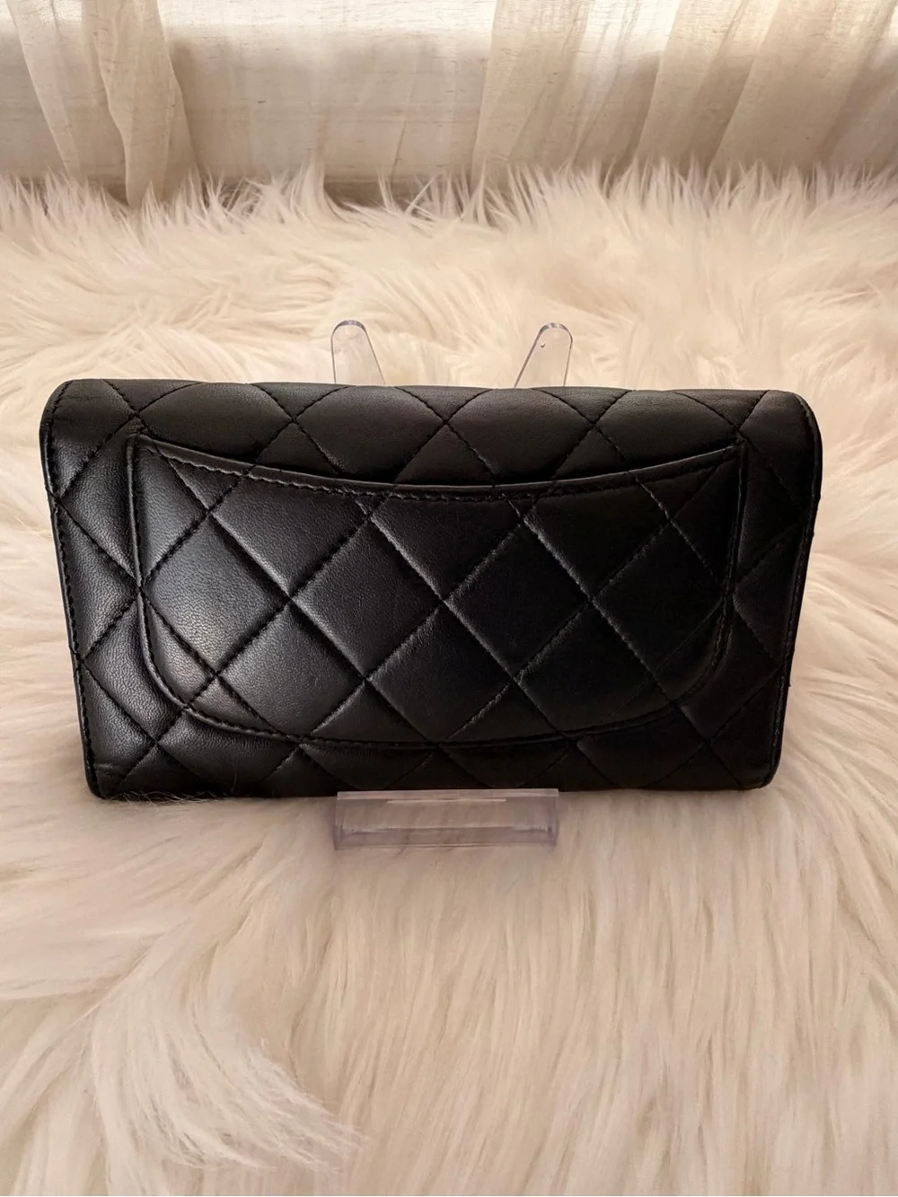 Authentic CHANEL Black Quilted Leather Lambskin Wallet - Excellent Condition